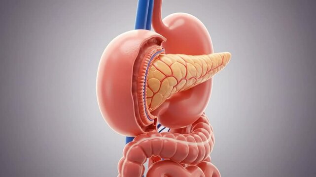 Pancreas anatomy diagram showing stomach duodenum and digestive system
