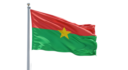Flag of Burkina Faso waving proudly against a clear blue sky, symbolizing national pride and identity