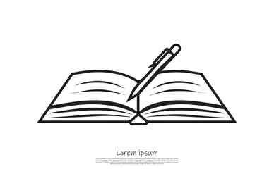 Open Book with Pen Line Art on Transparent Background Study Education Learning Design