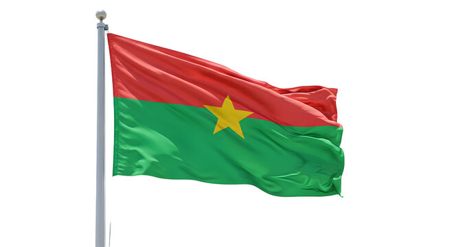 Flag of Burkina Faso waving proudly against a clear blue sky, symbolizing national pride and identity - Powered by Adobe