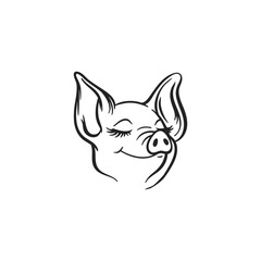 Vector logo design of pig head painting on white background