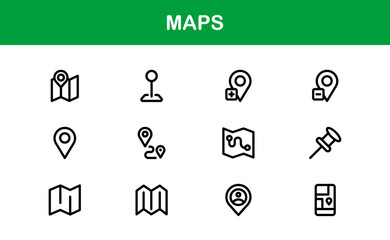 Modern Map Icon Collection. Minimal Vector Designs for Navigation and Location Services