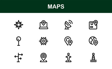 Modern Map Icon Collection. Minimal Vector Designs for Navigation and Location Services