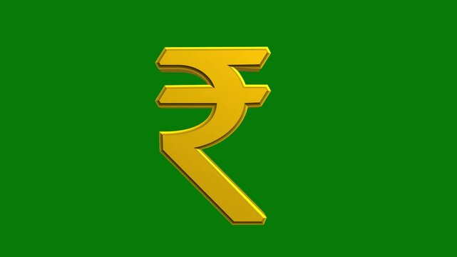 Indian Rupee Currency 3D Animation on Green Screen INR 3D Golden Icon Loop for Finance Economy and Indian Business Presentations