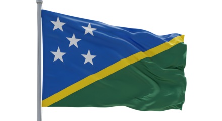 Flag of the Solomon Islands waving against a clear blue sky, symbolizing national pride and identity