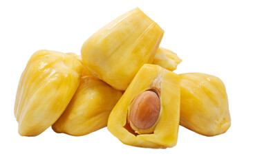 Fresh Ripe Jackfruit Pods with Seed Isolated on White Background