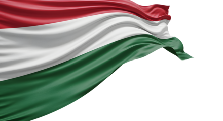 Flowing Hungarian flag waving gracefully against a clear background, symbolizing national pride and identity