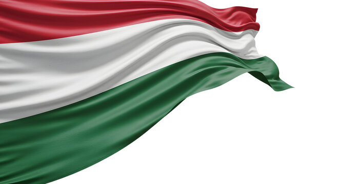 Flowing Hungarian flag waving gracefully against a clear background, symbolizing national pride and identity
