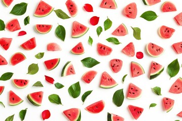 Watermelon slices and leaves pattern