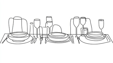 Elegant table setting, dinner party, glassware, plates, silverware