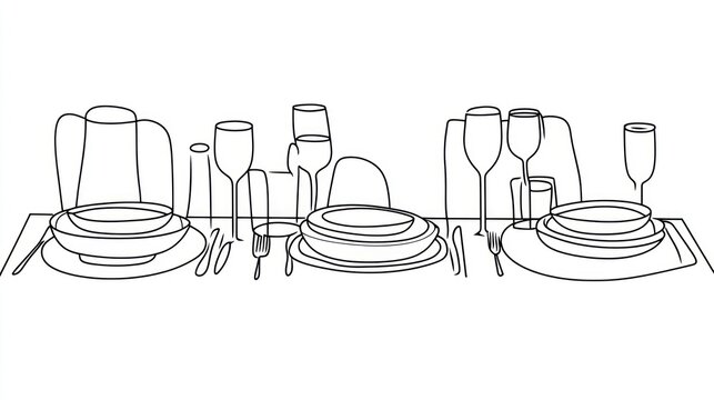 Elegant table setting, dinner party, glassware, plates, silverware