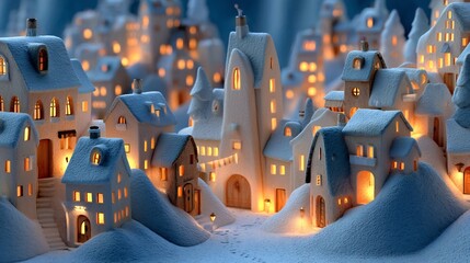 Christmas village landscape snowy rooftops cozy festive town ambient winter lighting no people or signage