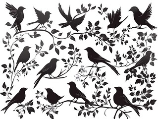 Fototapeta premium Birds and Branches Silhouette Design