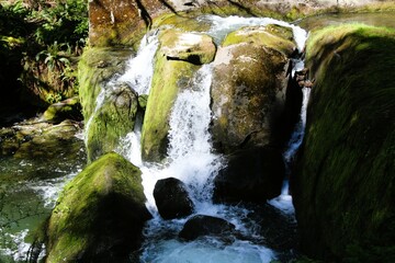 Cascading water falling down a waterfall