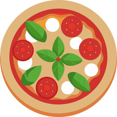 Pizza with ham and rocket salad isolate on vector art illustration