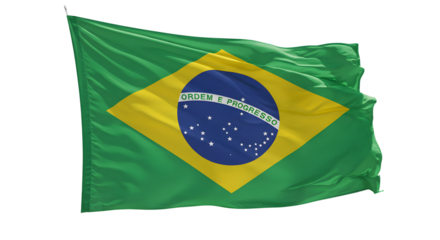 Vibrant Brazilian flag waving against a clear blue sky, symbolizing national pride and cultural identity (1)