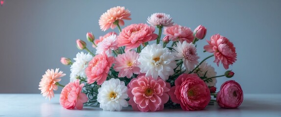 Elegant Bouquet of Pink and White Flowers on Minimalist Background

