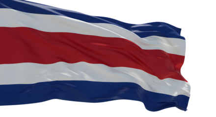 Vibrant Costa Rican flag waving gracefully in the wind, symbolizing national pride against a clear blue sky