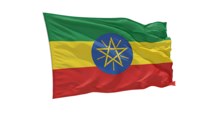 Vibrant Ethiopian flag waving against a clear blue sky, symbolizing national pride and cultural heritage