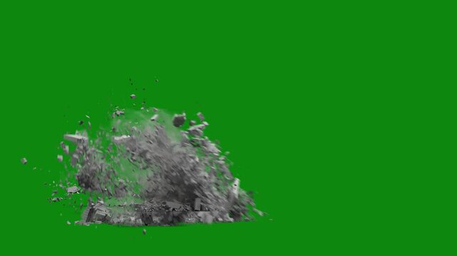 This falling debris animation is ideal for green screen use, adding a dynamic and realistic touch to destruction scenes, explosions, or collapsing structures. Featuring crumbling rubble