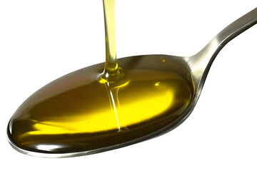 Golden Olive Oil Pouring into a Spoon Close Up Shot