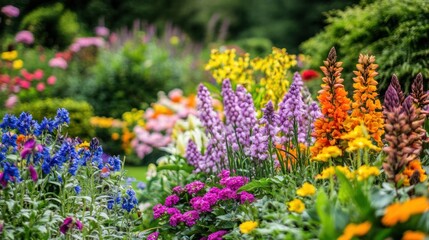 Vibrant Floral Spectrum: A Tapestry of Color in a Lush Botanical Garden