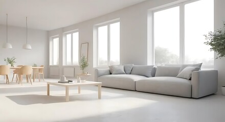 Fototapeta premium Tranquil minimalist living space drenched in natural light and simple design