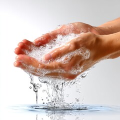 Fototapeta premium Gentle hands cupping water, symbolizing purity, clarity, and the essential nature of water in our lives.