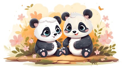 Fototapeta premium Adorable Back to School Scene with Cute Little Panda Bear and Koala in Classroom Setting
