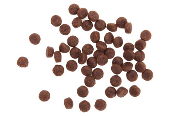 Scattered Brown Dog or Cat Food Kibble on Black Background
