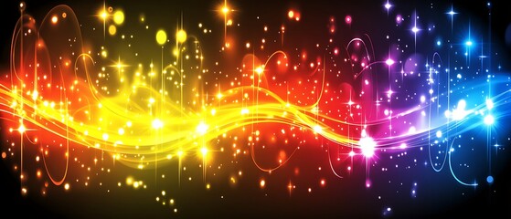 Obraz premium Abstract Vibrant Light Streaks and Glittering Particles on Dark Backdrop