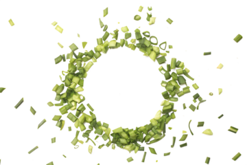 Fresh Chopped Green Onions Exploding in a Circular Frame
