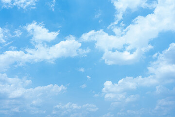 Serene Blue Sky with Fluffy White Clouds Heavenly Summer Day Background Image
