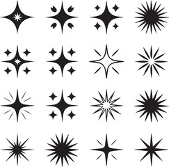 Collection of unique black starburst and sparkle shape icons vector on white background