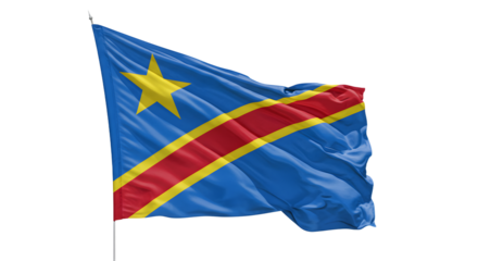 Vibrant flag of the Democratic Republic of the Congo waving against a clear blue sky, symbolizing national pride and unity (1)