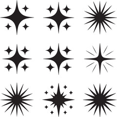 Collection of unique black starburst and sparkle shape icons vector on white background