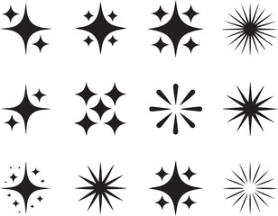 Collection of unique black starburst and sparkle shape icons vector on white background