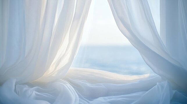 Sheer curtains and sunlight serene window view