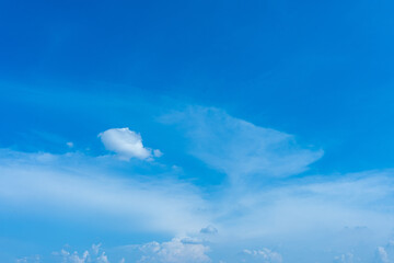 Vivid Blue Sky with Wispy Clouds and Single Puffy Cumulus Cloud