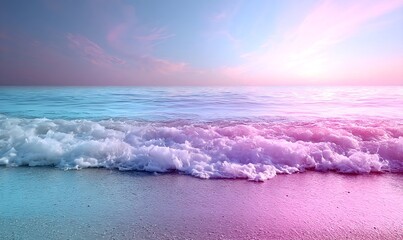 Fototapeta premium Dreamy pastel waves rolling onto a pink and purple shore at dusk