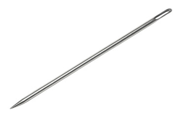 Long Metal Sewing Needle Isolated on Black Background for Textile Projects