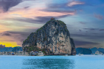 Halong Ha Long Bay Hanoi this Vietnamese wonder is littered with mountains and Rock cliffs popping...