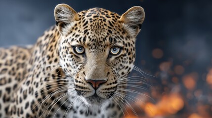 Naklejka premium A captivating close-up of a leopard captivatingly gazing into the distance, showcasing its striking features and fur.