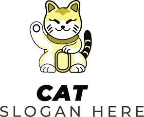 Cheerful Pastel Yellow Lucky Cat — Kawaii Maneki Neko