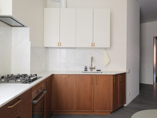 A beautifully designed Modern Minimalist Kitchen enhanced with warm Wood Accents is stunning