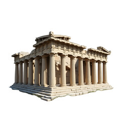 Obraz premium Detailed Architectural Render of an Ancient Greek Temple Ruin showcasing Crumbling Columns and Weathered Stone isolated on black