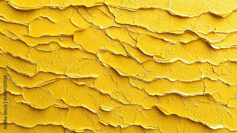Poster an abstract yellow surface with crinkled and wavy patterns, creating an energetic and dynamic compos