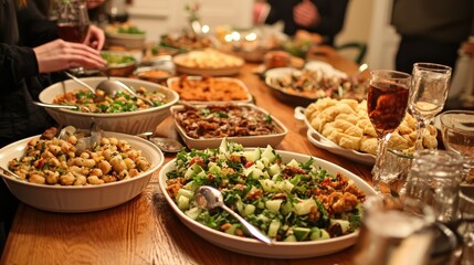 Fototapeta premium An inviting Indian dinner spread with a variety of aromatic dishes, vibrant spices, and rich textures.