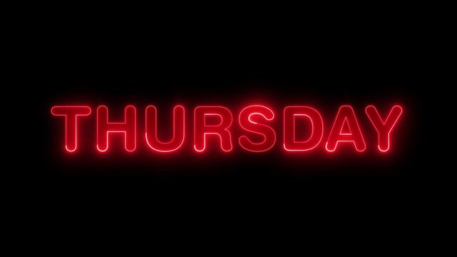 Glowing neon shine month name Thursday text animation on black background. Glowing colorful neon text day of Thursday. new modern digital neon shine week name Thursday text animation
