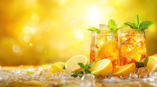 Refreshing iced tea with lemon and mint vibrant summer beverage